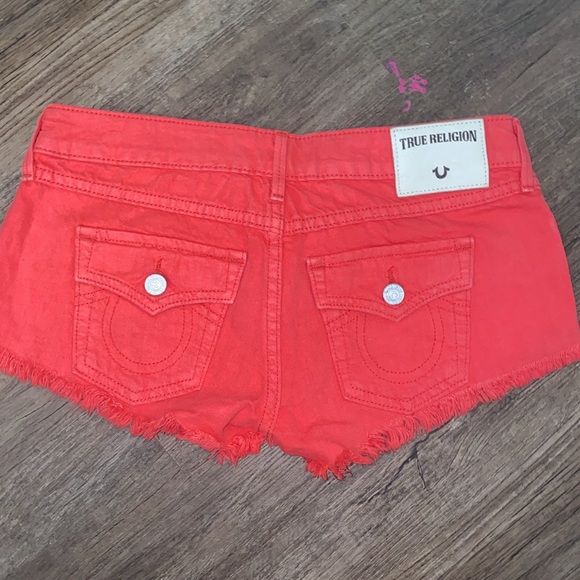 True Religion Shorts Womens 25 Bright Pink Low Rise Flap Pocket Y2K Logo USA - Picture 2 of 6